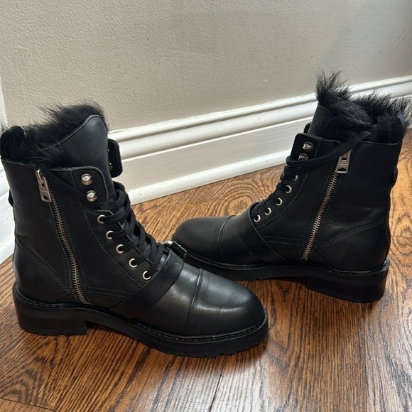 All Saints Womens Donita Black Leather Combat & Lace-up Boots Shoes New - Picture 6 of 9